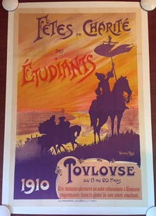 Fetes De Charite Des Etudiants - Don Quixote (1910) 32.75" X 49.5" French Theater Poster LB: Fetes De Charite Des Etudiants - Don Quixote (1910) 32.75" X 49.5" French Theater Poster LB Reserve: $425.00 Shipping:Domestic: Flat-rate of $42.00 to anywhere within the contiguous