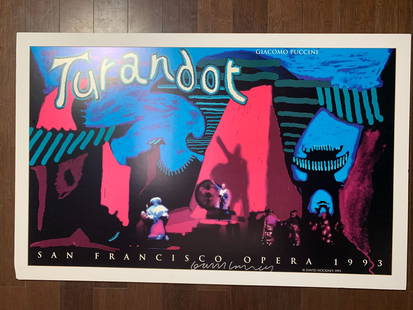 Turandot - SF Opera - Signed by Davis Hockney (1993) 24" x 39.25" US Music Poster - Matte: Turandot - SF Opera - Signed by Davis Hockney (1993) 24" x 39.25" US Music Poster - Matte Reserve: $446.00 Shipping:Domestic: Flat-rate of $70.00 to anywhere within the contiguous