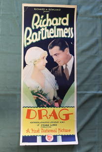 Drag - Richard Barthelmess (USA, 1929) Insert Movie Poster (pre-code): Drag - Richard Barthelmess (USA, 1929) Insert Movie Poster (pre-code) Reserve: $404.00 Shipping: Domestic: Flat-rate of $28.00 to anywhere within the contiguous U.S. International: Foreign shipping ra