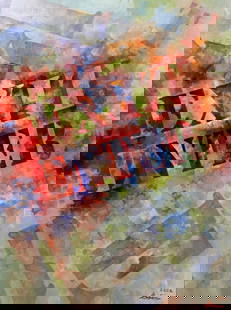 Oil painting Exit-enter Sergey Voichenko: ?Voich 5 "Exit-Enter" is a thought-provoking oil painting that engages with the concepts of transition and duality through abstract representation. The canvas is suffused with a tapestry of interwoven