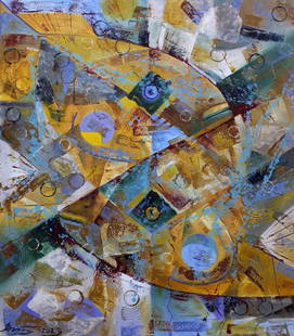 Oil painting Fish talk Sergey Voichenko: ?Voich 6 "Fish Talk" is an evocative oil painting abstract that channels the energy and mystery of the aquatic world through the lens of abstraction. The canvas is a dynamic explosion of texture, colo
