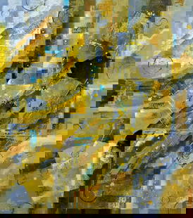 Oil painting Green line Sergey Voichenko: ?Voich 10 The abstract oil painting titled "Green Line" is a complex tapestry of shapes, lines, and colors that converges into a harmonious whole. Dominated by a spectrum of greens, from olive to sage