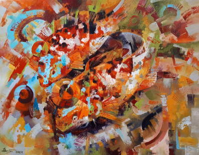 Oil painting In glareing water Sergey Voichenko: ?Voich 13 The abstract oil painting titled "In Glaring Water" is a captivating fusion of color, movement, and light, evoking the shimmering vibrancy of life beneath the water's surface. The canvas is