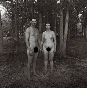 DIANE ARBUS - Husband, Wife, Nudist Camp, NJ, 1963: Artist: Diane ArbusTitle: A Husband and Wife in the Woods at a Nudist Camp, NJ, 1963Medium: Photo Litho, 1972, USADimensions: 8.25x8.4"Description: Heat Wax Mounted on 11x14" Conservation BoardArtist