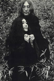 ETHAN RUSSELL - John Lennon and Yoko Ono, 1969: Artist: Ethan Russell Title: John Lennon and Yoko Ono, 1969 Medium: Photo Litho, 1973, USA Dimensions: 9.05x13.5" Description: Heat Wax Mounted on 12x16" Conservation Board Artist Bio: Ethan Allen Rus