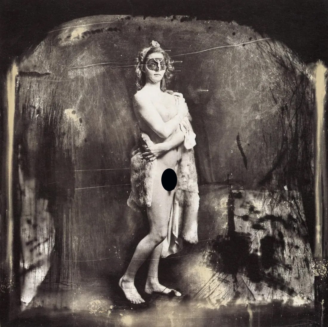 JOEL-PETER WITKIN - Journies of the Mask, 1984: Artist: Joel-Peter Witkin Title: Journies of the Mask, Helena Fourment, San Francisco, 1984 Medium: Photo Litho, 1995, Italy Dimensions: 6.35x6.3" Description: Heat Wax Mounted on 8.5x11" Conservation