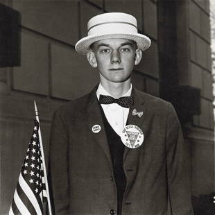 DIANE ARBUS - Boy With Straw Hat In A Pro-War Parade: Artist: Diane Arbus Title: Boy With A Straw Hat Waiting To March In A Pro-War Parade, NYC, 1967 Medium: Photo Litho, 1972, USA Dimensions: 8.4x8.35" Description: Heat Wax Mounted on 11x14" Conservatio