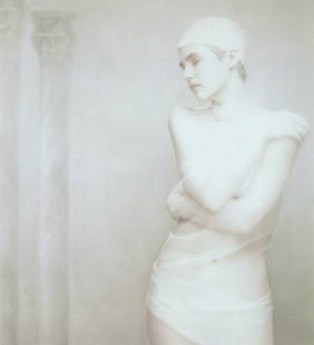 JOYCE TENNESON - Woman and Column: Artist: Joyce Tenneson Title: Woman and Column Medium: Photo Litho, 1997, USA Dimensions: 7.4x8.15" Description: Heat Wax Mounted on 8.5x11" Conservation Board Artist Bio: Joyce Tenneson is an America