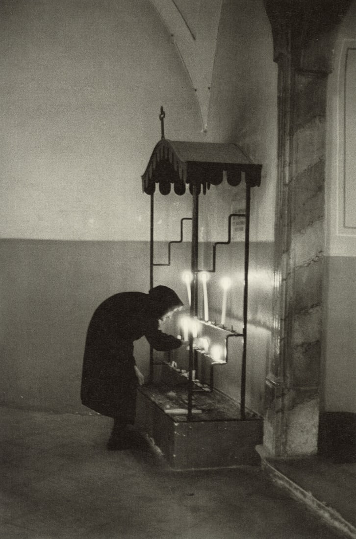SABINE WEISS - Woman In A Church, Hungary, 1982: Artist: Sabine Weiss Title: Woman In A Church, Hungary, 1982 Medium: Photogravure, 2016, Italy Dimensions: 6.6x10" Description: Heat Wax Mounted on 11x14" Conservation Board Artist Bio: Sabine Weiss b