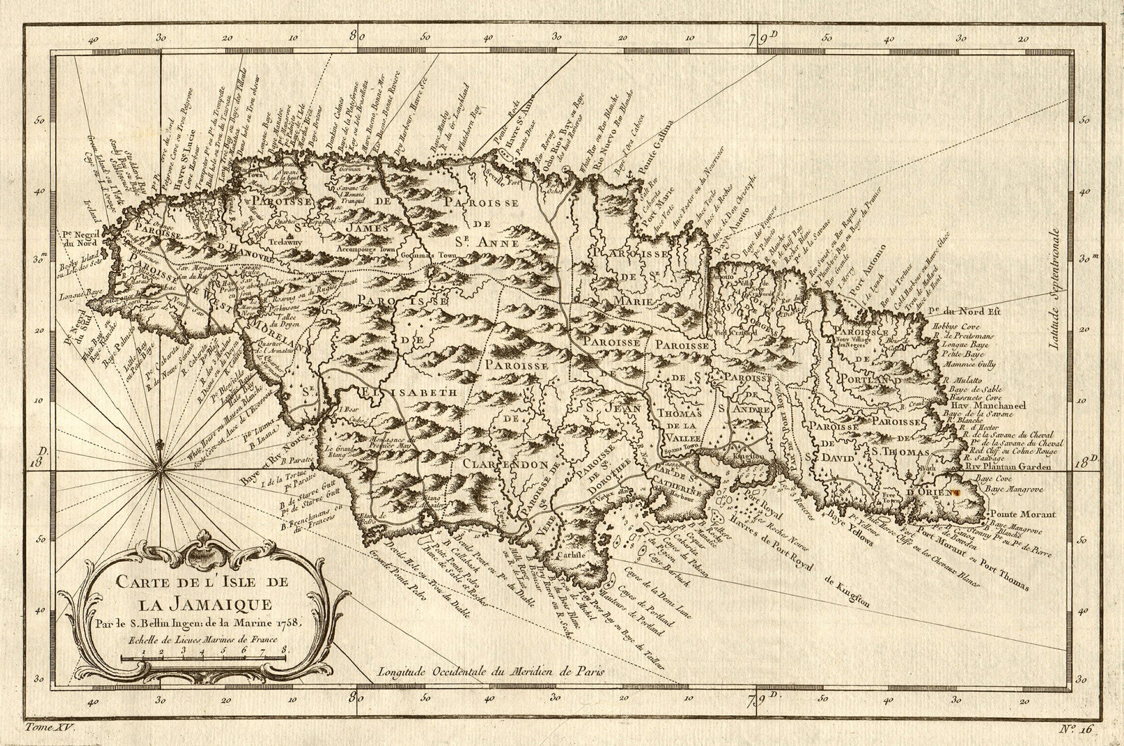 Carte de l'Isle de la Jamaïque'. Jamaica. West Indies. BELLIN 1759 old map: Title: Carte de l'Isle de la Jamaïque'. Jamaica. West Indies. BELLIN 1759 old map Description: Carte de l'Isle de la Jamaïque [Map of the Island of Jamaica] by Jacques-Nicolas Bellin (1759).