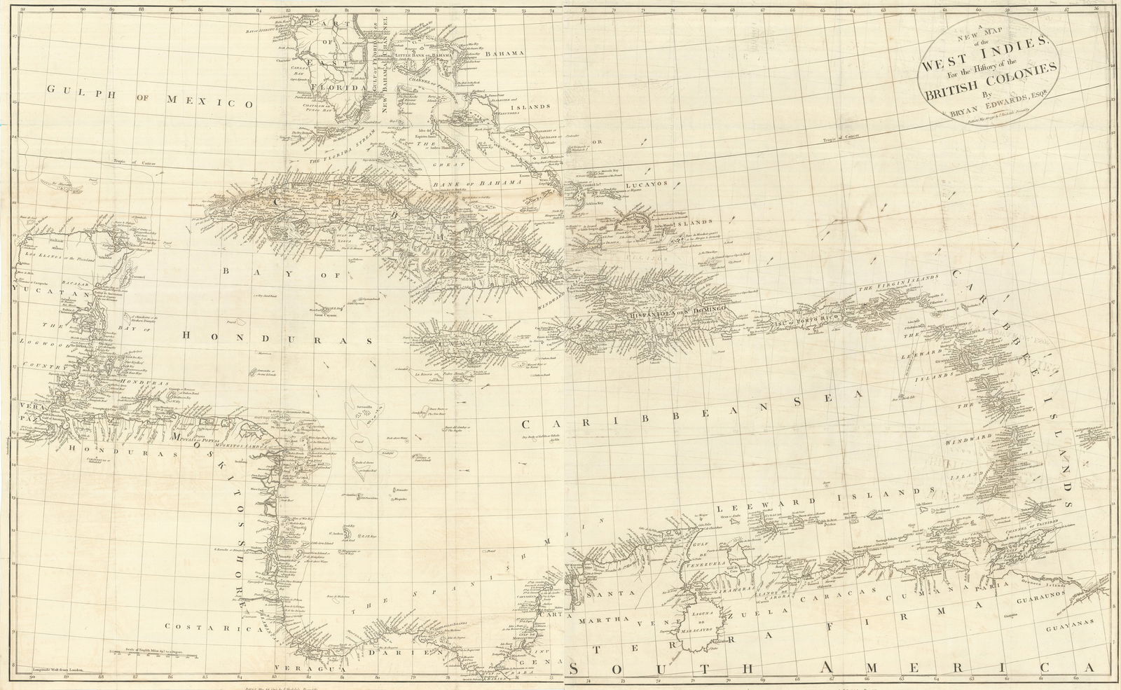 General Map of the West Indies'. West sheet only. Bryan EDWARDS. Caribbean 1794 (1 of 2)