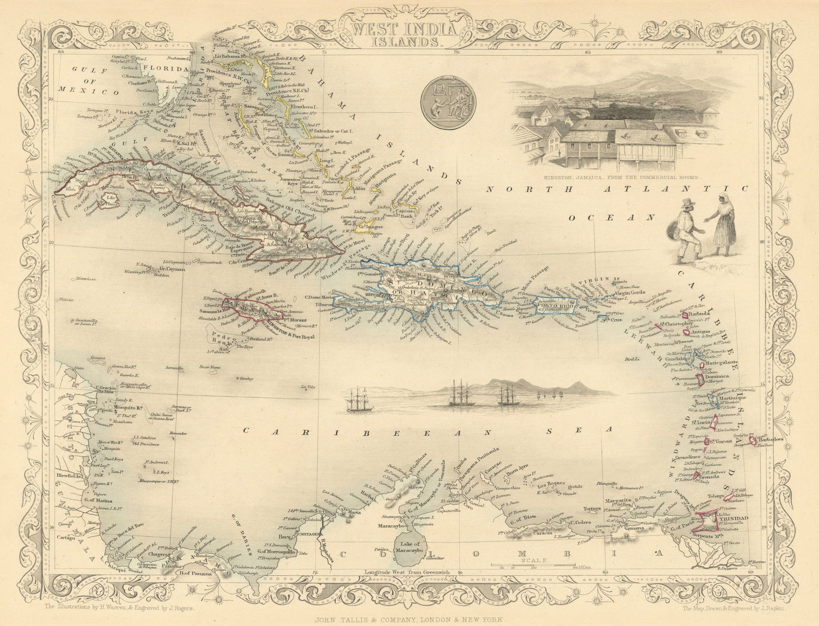 WEST INDIA ISLANDS'. Caribbean Indies Antilles Bahamas. TALLIS/RAPKIN 1851 map (1 of 2)