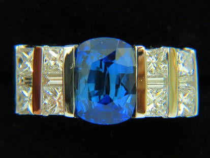 GIA 5.87CT NATURAL BRIGHT FINE GEM SAPPHIRE DIAMOND RING+: ONLY MAGNIFICENT JEWELS GIA Certified: Heat Only 3.21ct. Natural Sapphire Amazing oval cut Very Very Clean Clarity Beautiful Blue sparkles throughout The classic Bright Royal Blue color Transparency A