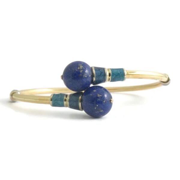 Vintage 1970's Blue Lapis Lazuli Wrap Bangle Bracelet 18K Yellow Gold, 12.48 Gr (1 of 8)