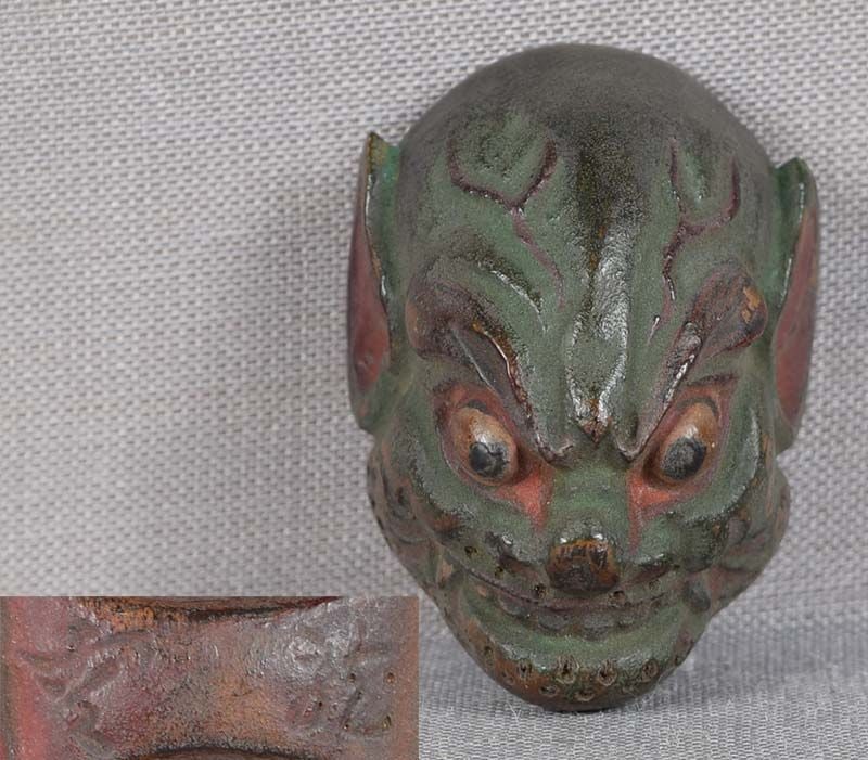 19c netsuke MASK GREEN DEMON by RYUUN (1 of 5)