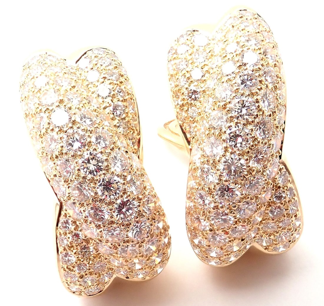 Rare! Authentic Cartier 18k Yellow Gold 5ct Diamond Large Crossover Earrings (1 of 12)