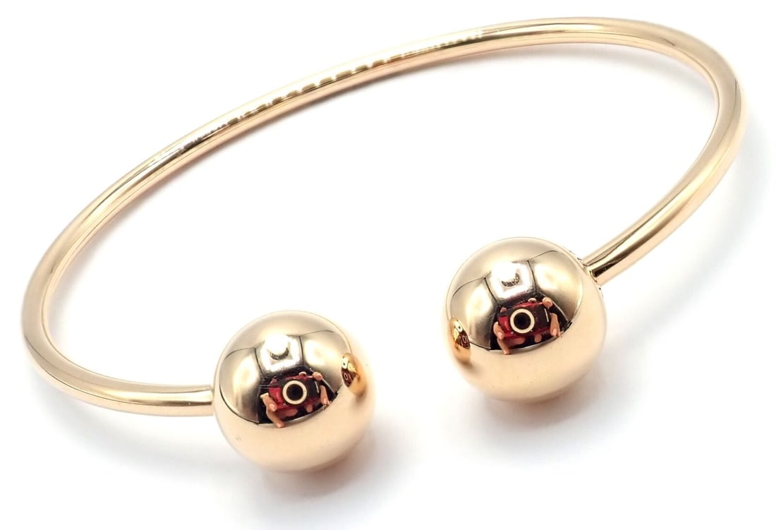 Authentic! Tiffany & Co 18k Yellow Gold Hardware Large Ball Wire Bangle Bracelet (1 of 10)