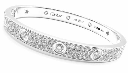 Authentic! Cartier Love 18k White Gold Diamond Pave Bangle Bracelet Sz 17 Paper: Authentic! Cartier Love 18k White Gold Diamond Pave Bangle Bracelet Sz 17 Paper Authentic! Cartier Love 18k White Gold Diamond Pave Bangle Bracelet Sz 17 Paper Product Description About This Piece: Ab
