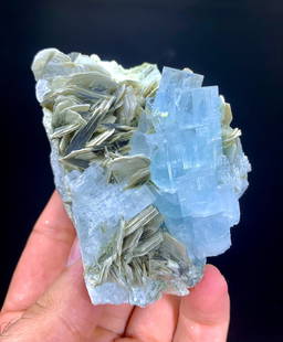 Exquisite Natural Vibrant Blue Aquamarine Stepwise Crystal Cluster on Muscovite Matrix from: Materials: Aquamarine Specimen DETAILS:> Well, Crystalized Aquamarine Crystals Perched on Muscovite Nagar Valley, Skardu District, Gilgit Baltistan, Pakistan. Aquamarines are a pretty common mineral f