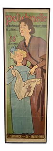 Late 19th Century Vintage Polichinelle Figurative Poster, Framed: Designed by Maurice Realier-Dumas in 1896, this original antique poster for the weekly magazine ?Polichinelle? shows mother and daughter reading this humorous publication. Appropriately, on the cover