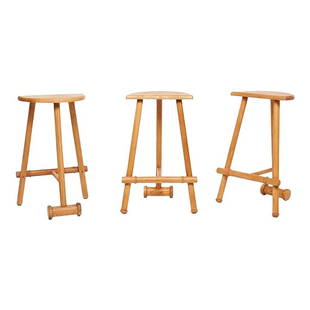 Modern Set of Three Bar Stools: This is a super clever set of three croquet mallet bar stools. Playful and sculptural at the same time!DIMENSIONS: 17.5ʺW ? 15.75ʺD ? 27.5ʺHSTYLES: ModernSEAT HEIGHT: 27.5 inARM