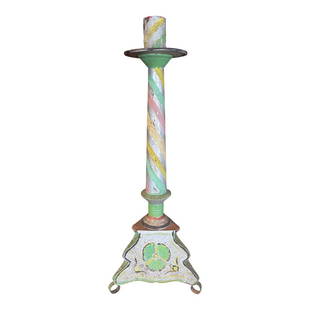 Circa 1940s Mexican Colonial Style Candlestick: I love the endless colorful movement in this circa 1940s Mexican Colonial candlestick. light up your room with this wonderfully romantic candle! DIMENSIONS: 8.25ʺW ? 8.25ʺD ? 22ʺH STYLE