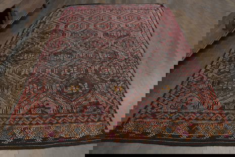 6x8'6 ft MINIMALIST PINK KILIM Turkish Oushak Aesthetic Kilim Wool: Title: 6x8'6 ft MINIMALIST PINK KILIM Turkish Oushak Aesthetic Kilim Wool Origin: Turkey Date/Period: 1960 - 1970 Materials: Wool and Cotton Size: Width: 6 feet Length: 8.6 feet Description: This Turk