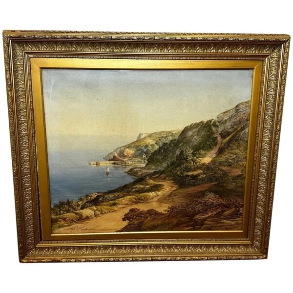 Watercolour Coastal Landscape Babbacombe Beach Devon by Samuel Edward Kelly: Fine Large British Antique Work of Art Watercolour Painting Coastal landscape Babbacombe Beach Devon by Samuel Edward Kelly. Subject coastal landscape view of Baddacome Beach Devon. Impressive size wi