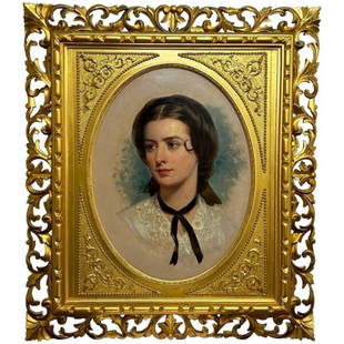 19th Century Oil Painting Portrait Lady Sarah Sophia Wood née Clark By John Wood: Fine Important Victorian Oil Painting Portrait Young Lady Sarah Sophia Wood née Clark By John Wood 1801-1870. Subject oval quarter length portrait of a beautiful known young lady in quarter lengt