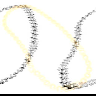 Authentic! Cartier Vintage Fox Trot 18k Yellow Gold Diamond Necklace 1980's: Metal: 18k Yellow Gold Measurements: Width: 9mm Length: 17" Weight: 82 grams Stones: ***** 75 round brilliant cut diamonds VVS1 clarity, E color total weight approximately 2.00ct Includes copy of Cart