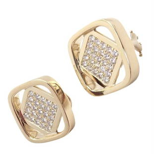 Rare! Authentic Cartier Dinh Van 18k Yellow Gold Diamond Earrings: Metal: 18k Yellow Gold Measurements: 38mm x 38mm Weight: 18.4 grams Stones: 50x Total Diamonds VVS Clarity/G Color Approx 1.50ctw Hallmarks: Cartier 18k Dinh Van *Hallmarks visible on one earring as