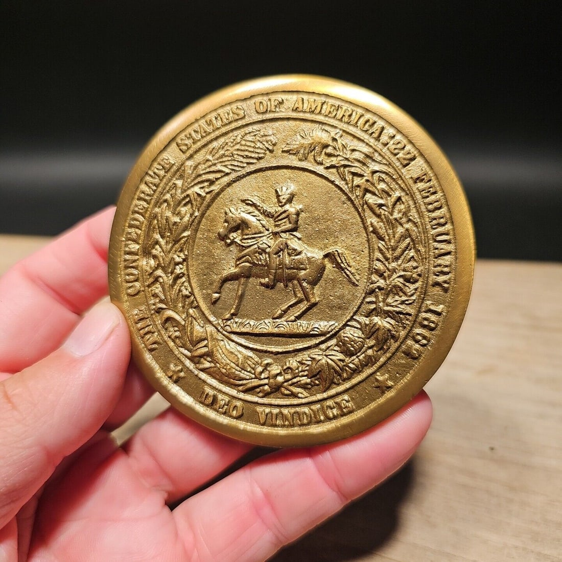 Civil War CSA Brass Belt Buckle: Title: Civil War CSA Brass Belt Buckle Description: 3 1/4" wide This all brass replica belt plate will surely make you wonder its age. It is made to look just like an antique The face of this plate ha