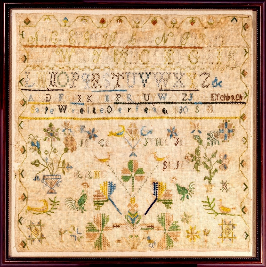 Pennsylvania Sampler dated 1830 by Judith Eschbach (1 of 1)