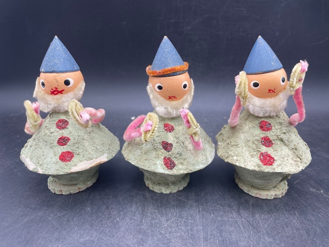 Vintage Christmas Pipe Cleaner Band Pixie Elves Japan Paper Mache & Wood (1 of 8)