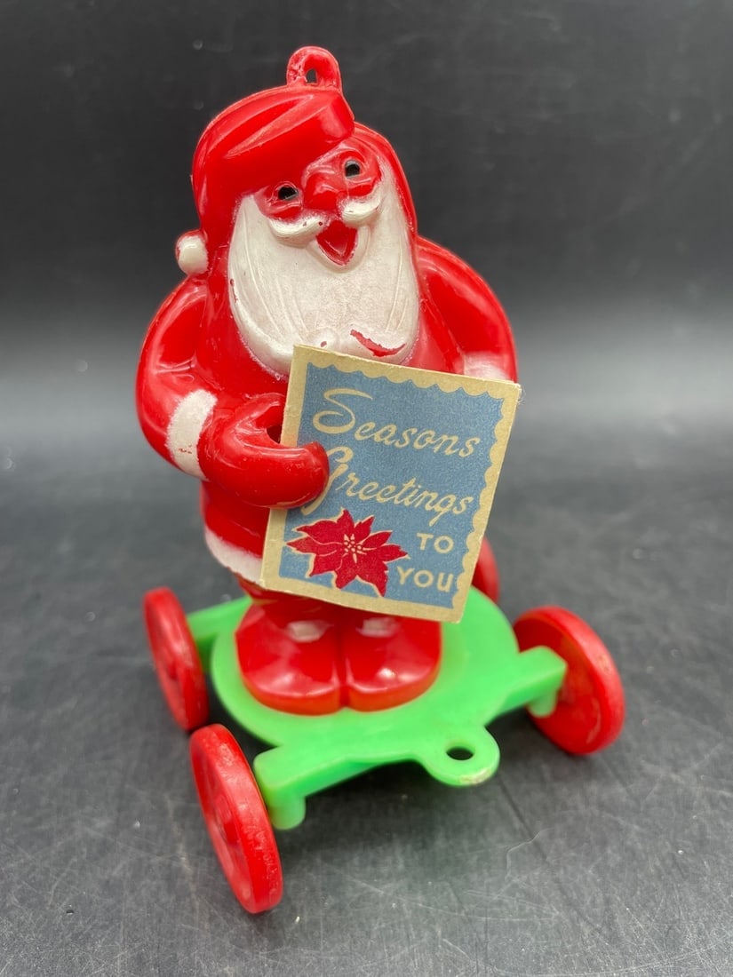 Rare Rosbro/ Rosen Hard Plastic Santa On Wheels Xmas Pull Toy/ Candy Container (1 of 8)