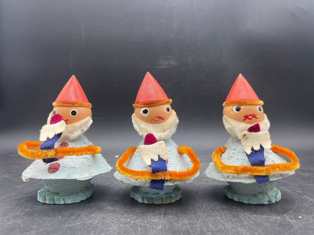Vintage 3 Christmas Pipe Cleaner Pixie Elves Japan Paper Mache & Wood (1 of 8)