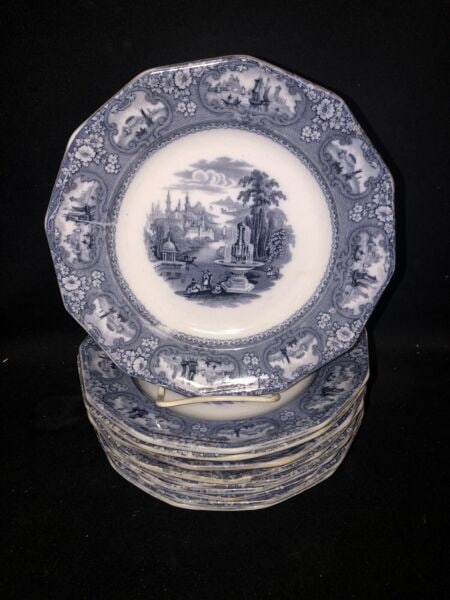 10 Mulberry Medina 9 1/4" Plates: They measure 9 1/4" and are marked. 2 plates have tight 1" hairlines. Otherwise they have no other issues. The plates will be mailed in 2 boxes Shipping: Domestic: Flat-rate of $50.00 to anywhere with