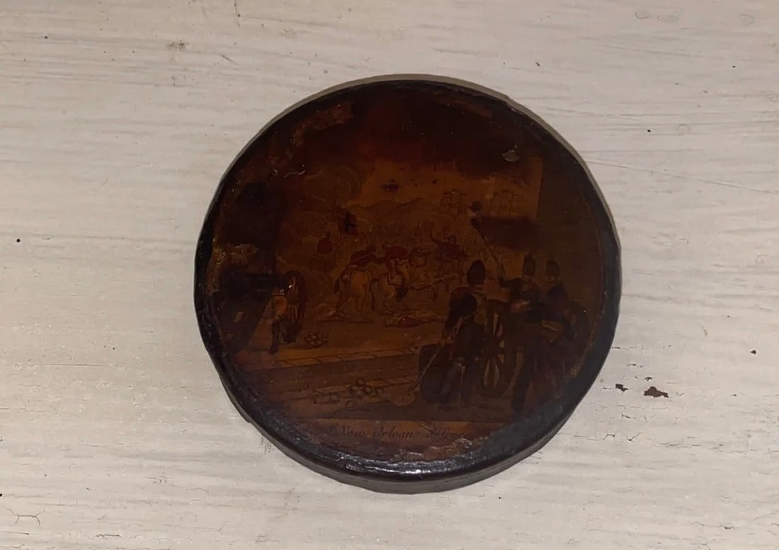 WAR OF 1812 NEW ORLEANS DEFENCE LACQUERED PAPER MACHE SNUFF BOX MACEDONIAN (1 of 8)
