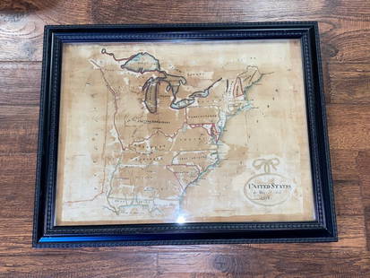 Antique 1808 Map of the United States of America On Silk School Girl Mary Russell: Antique map of the United States on silk. Made by a school girl Mary Russell. Survives in good condition with even staining and some minor separating in the silk. These particular maps were made in a