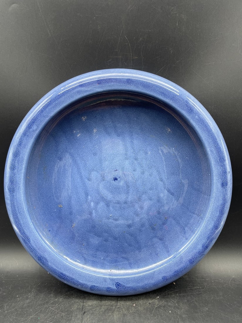 1920's Weller Blended Blue Art Pottery Low Footed Flower Bowl (1 of 8)