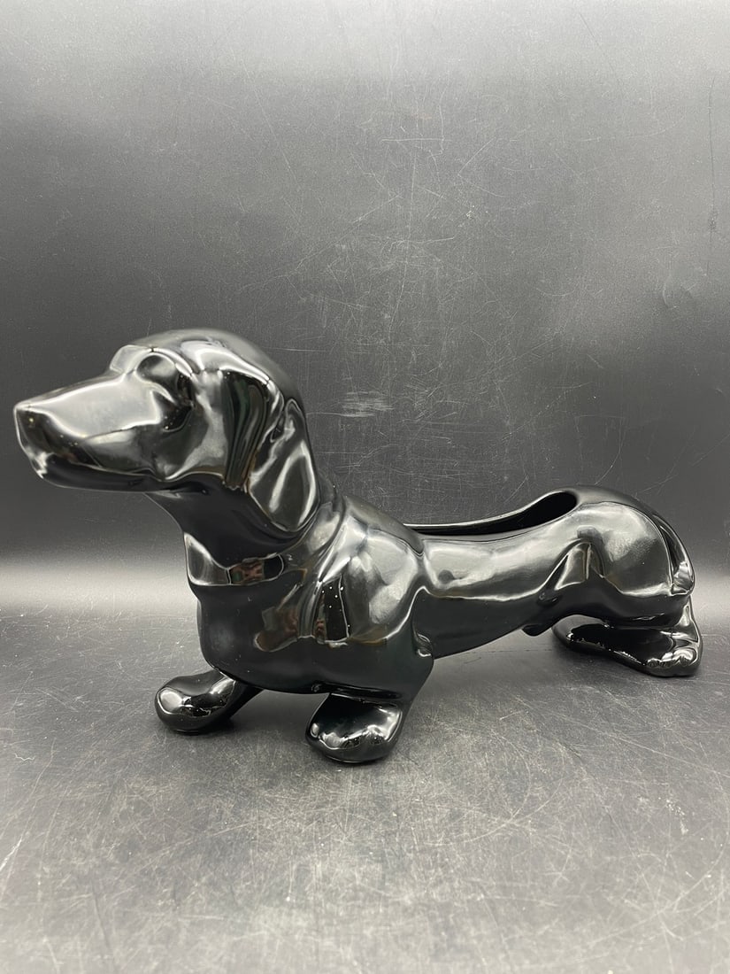 Vintage MCM Sleek Black Dachshund Dog Ceramic Planter (1 of 8)