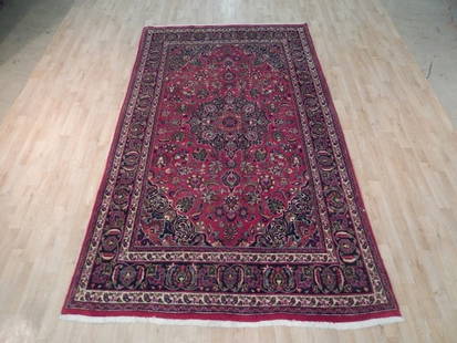 6' x 10' Pink Semi-Antique Persian Mashad Rug 71972: Title: 6' x 10' Pink Semi-Antique Persian Mashad Rug 71972 Description: Size in Feet: Width: 5.10 x Length: 10 Size in Inches: Width: 70 in x Length: 120 in Rug Type: Area Rug Colors: Pink Weave: Hand