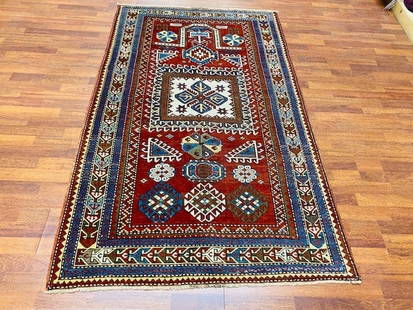 Antique Dated Kazak prayer rug-3427: Beautiful antique prayer Fachalo Kazak frpm southwest Caucasian, size 3 ft. 10 inches by 6 f. 5 inches, circa dated 1331 A.H (year of the Hejira) , 1912 A.D equivalent , excellent condition with a goo