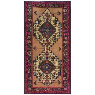 Peach Vintage Persian Nahavand Worn Wool Hand Knotted Runner Rug: Title: Peach Vintage Persian Nahavand Worn Wool Hand Knotted Runner RugDescription: This is a truly genuine one-of-a-kind . It has been Knotted for months and months in the centuries-old weaving