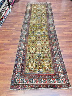 Antique Persian Camel Hair Northwest Runner -4346: Beautiful antique Persian Camel hai Runner from Northwest Persia, size 3 ft. 7 inches by 13 ft, circa late 1910, excellent condition with slight lower pile,all over design, on lovely background