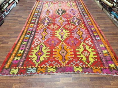 Antique Caucasian Kilim Rug- 4893: Gorgeons Antique kilim rug from Southwest Caucasus, , size 6 ft. 6 inches by 11 ft. 2 inches, circa 1930, excellent condition with a good pile throughout, complete rug with all original ends and edges