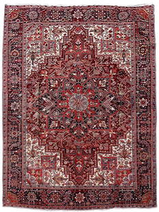 7' x 13' Red Persian Heriz Rug 80165: Title: 7' x 13' Red Persian Heriz Rug 80165 Description: Size in Feet: Width: 6.9 x Length: 12.6 Size in Inches: Width: 81 in x Length: 150 in Rug Type: Area Rug Colors: Red Weave: Hand-knotted Patter
