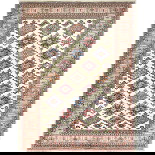 Ivory, Afghan Super Kazak Natural Wool Hand Knotted Oriental Rug: Title: Ivory, Afghan Super Kazak Natural Wool Hand Knotted Oriental Rug Description: This is a truly genuine one-of-a-kind . It has been Knotted for months and months in the centuries-old weaving craf