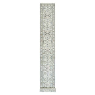 Powder White, Hand Knotted, Nain Design, 250 KPSI Wool XL Runner Rug: Title: Powder White, Hand Knotted, Nain Design, 250 KPSI Wool XL Runner RugDescription: This is a truly genuine one-of-a-kind . It has been Knotted for months and months in the centuries-old weaving