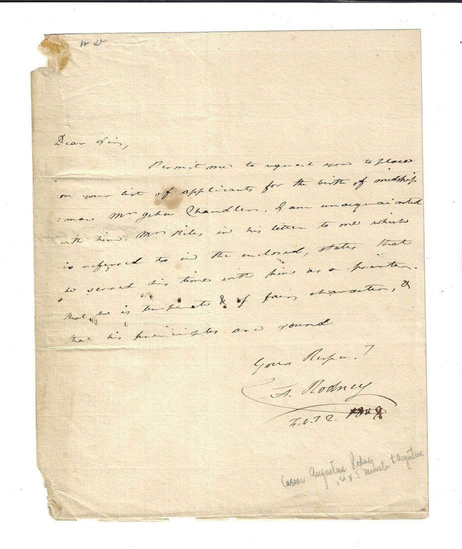 1809 Manuscript Caesar Rodney Recommendation (1 of 1)